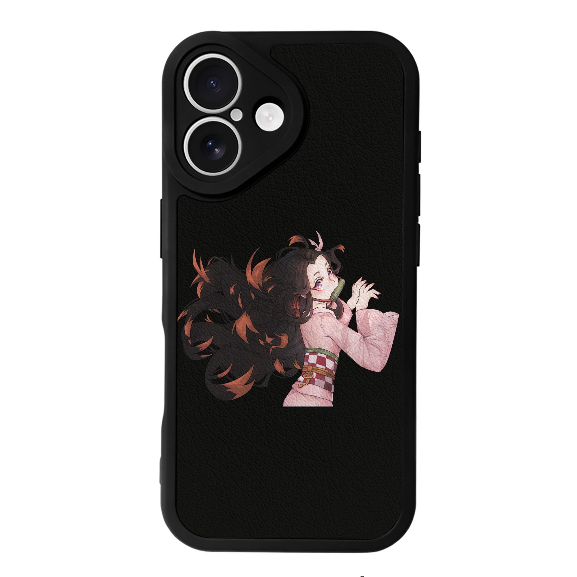 （画像用） 鬼滅の刃（きめつのやいば）竈門 禰󠄀豆子／かまど ねずこ Kamado Nezuko 【iPhone 16シリーズ対応】シリコンスマホケース（レザー調） 材質：シリコン